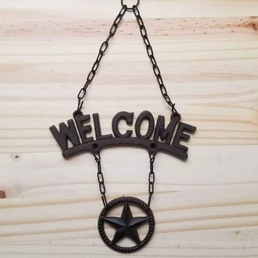 Texas Star Cast Iron Hanging Welcome Sign